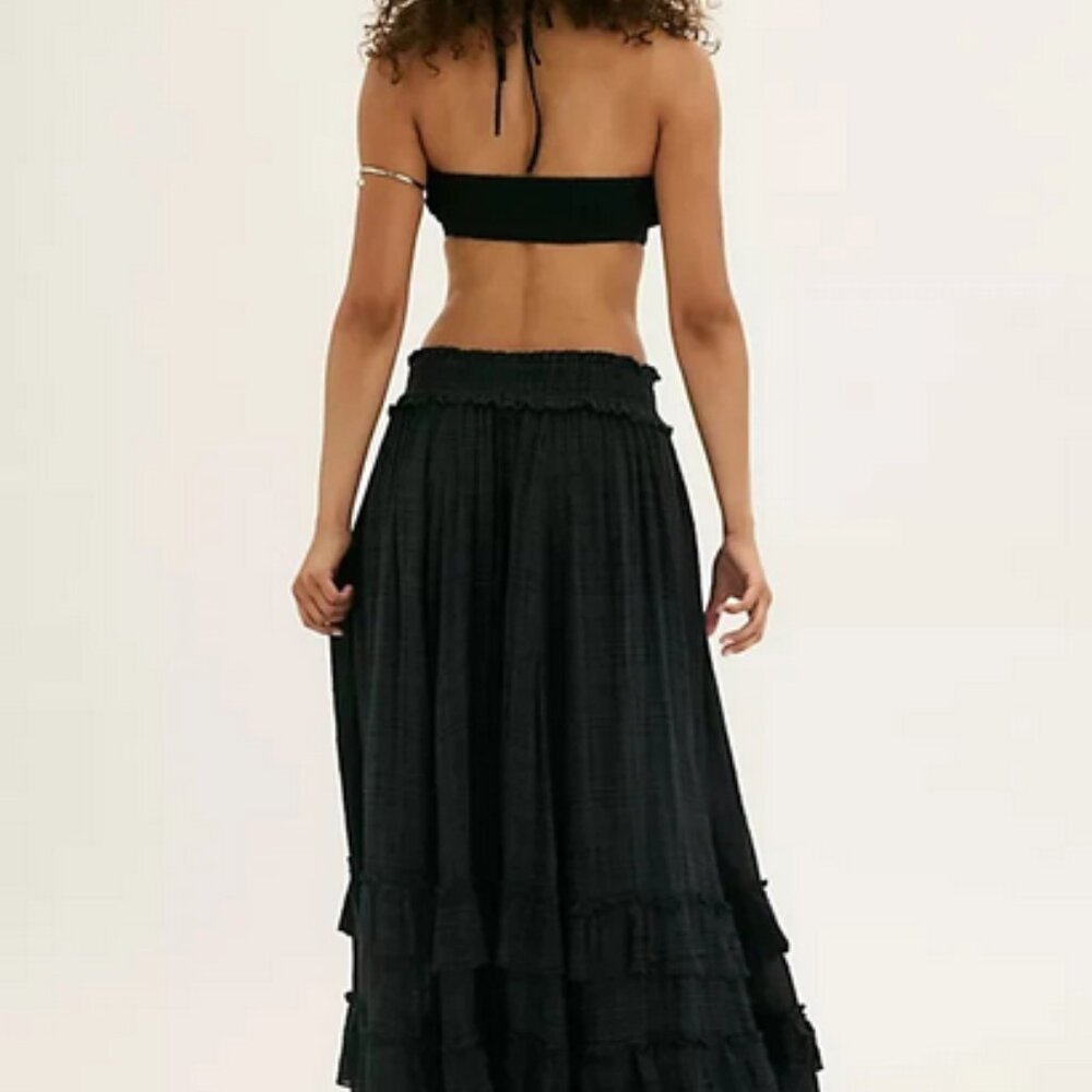 Free People FP One Brynn Maxi Skirt Smocked Tiered Ruffle Mid Rise Pull On S - Picture 2 of 6